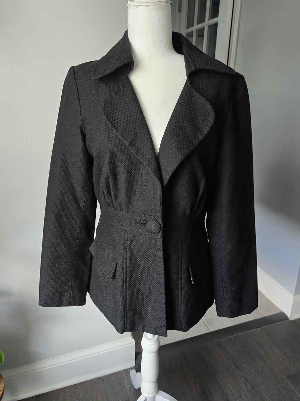 Vintage Willi Smith Textured Single-Button Peplum Blazer Jacket - Black, Size 8
